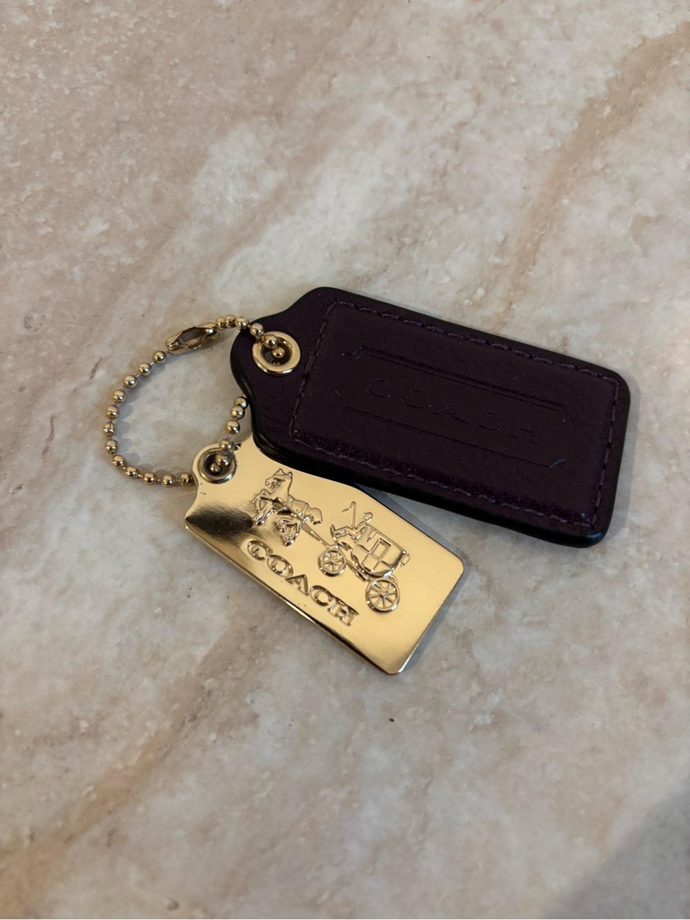 Coach Leather Key Tag with Gold Logo Metal Tag